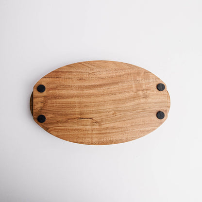 Domino Platter in Acacia Wood | Oval Serving Tray with Built-in Dip Wells