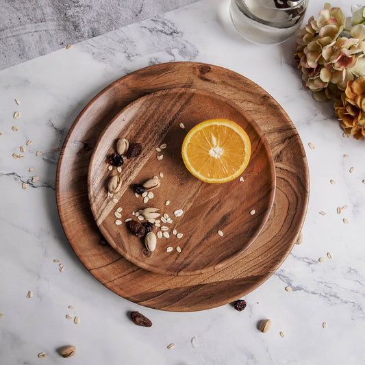 Dune Acacia Wood Plate Set | 2-Piece Dinnerware Essentials | 1 Large & 1 Small