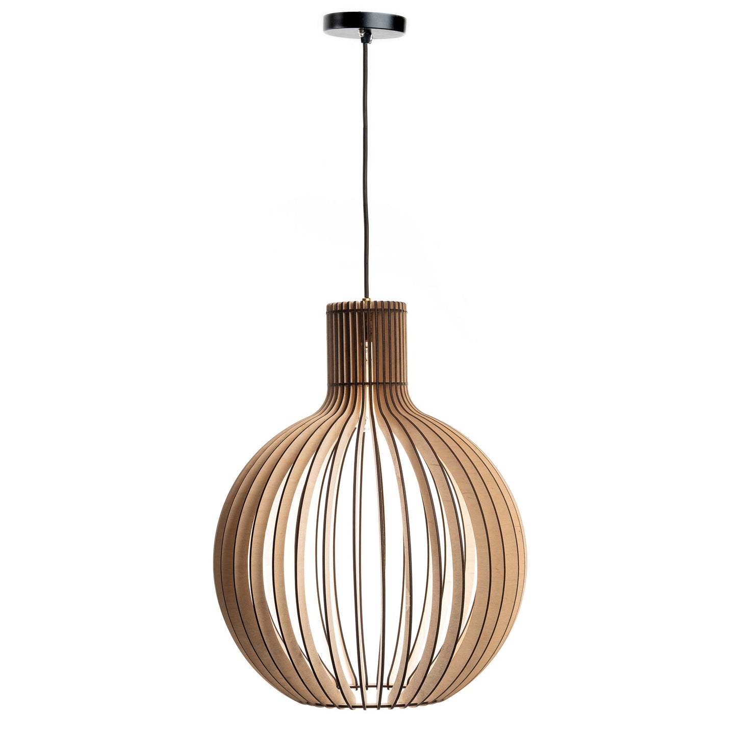 Bongo Birch Ply Ceiling Pendant Lamp | Large Globe Slatted Wooden Hanging Light