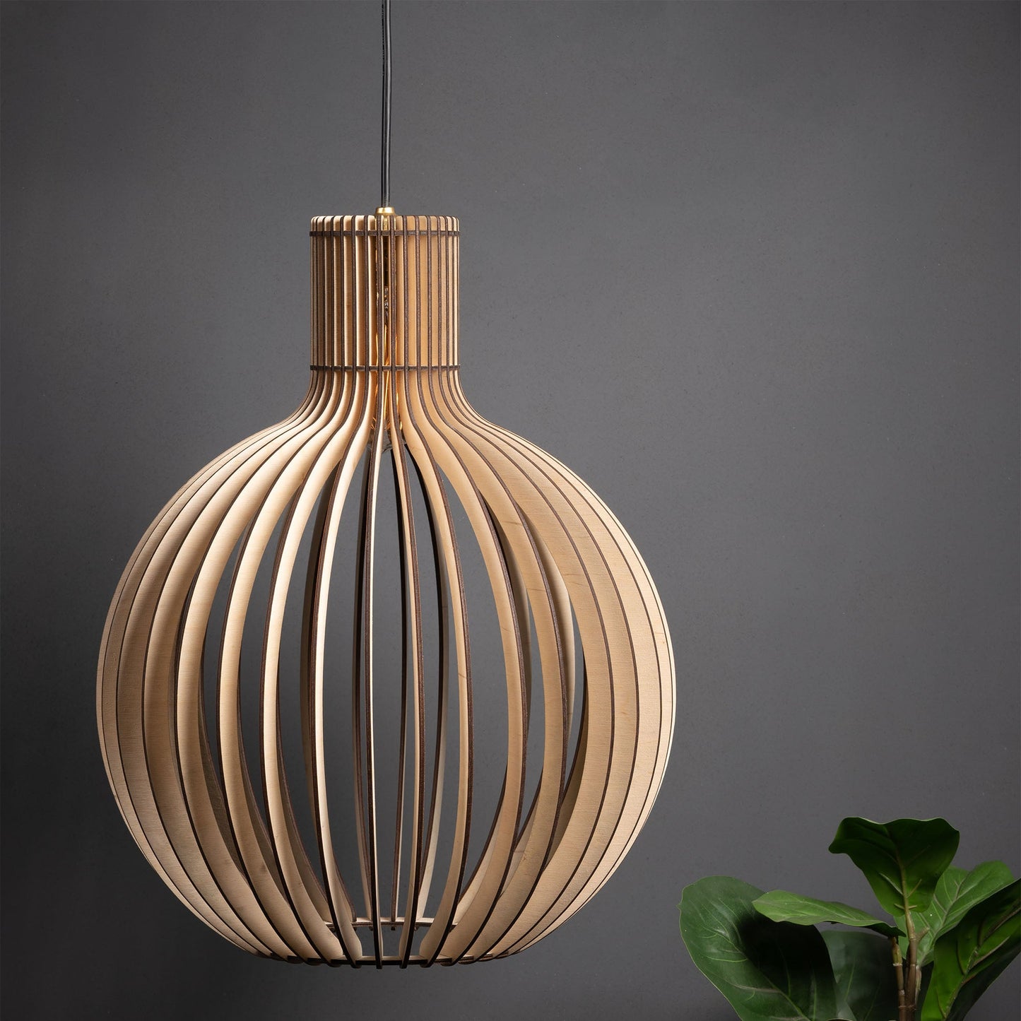 Bongo Birch Ply Ceiling Pendant Lamp | Large Globe Slatted Wooden Hanging Light