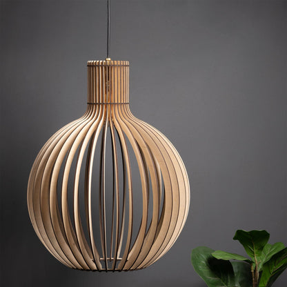 Bongo Birch Ply Ceiling Pendant Lamp | Large Globe Slatted Wooden Hanging Light