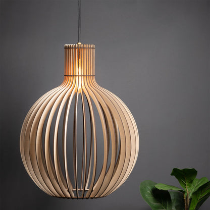 Bongo Birch Ply Ceiling Pendant Lamp | Large Globe Slatted Wooden Hanging Light