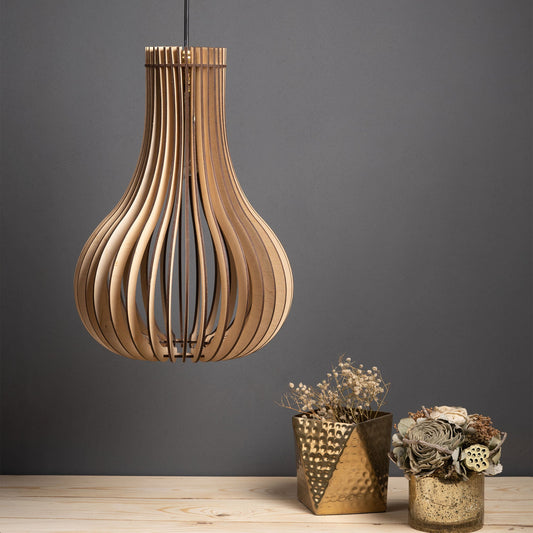 Barua Birch Ply Ceiling Pendant Lamp | Teardrop Slatted Wooden Hanging Light