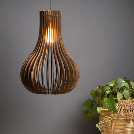 Barua Pine Wood Ceiling Pendant Lamp | Teardrop Slatted Wooden Hanging Light