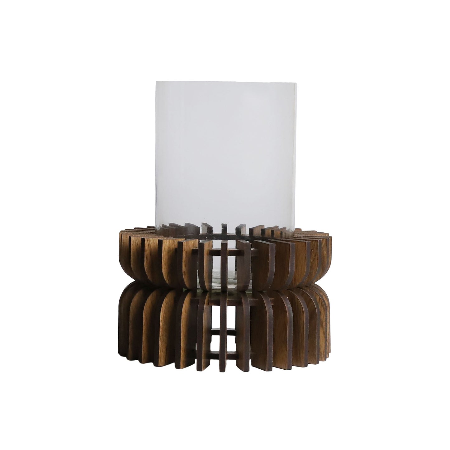 Charlotte Pine Wood Hurricane Candle Holder