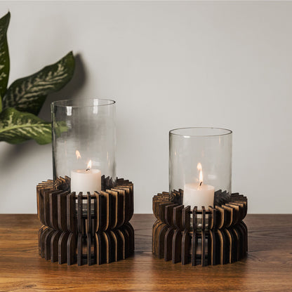 Charlotte Pine Wood Hurricane Candle Holder