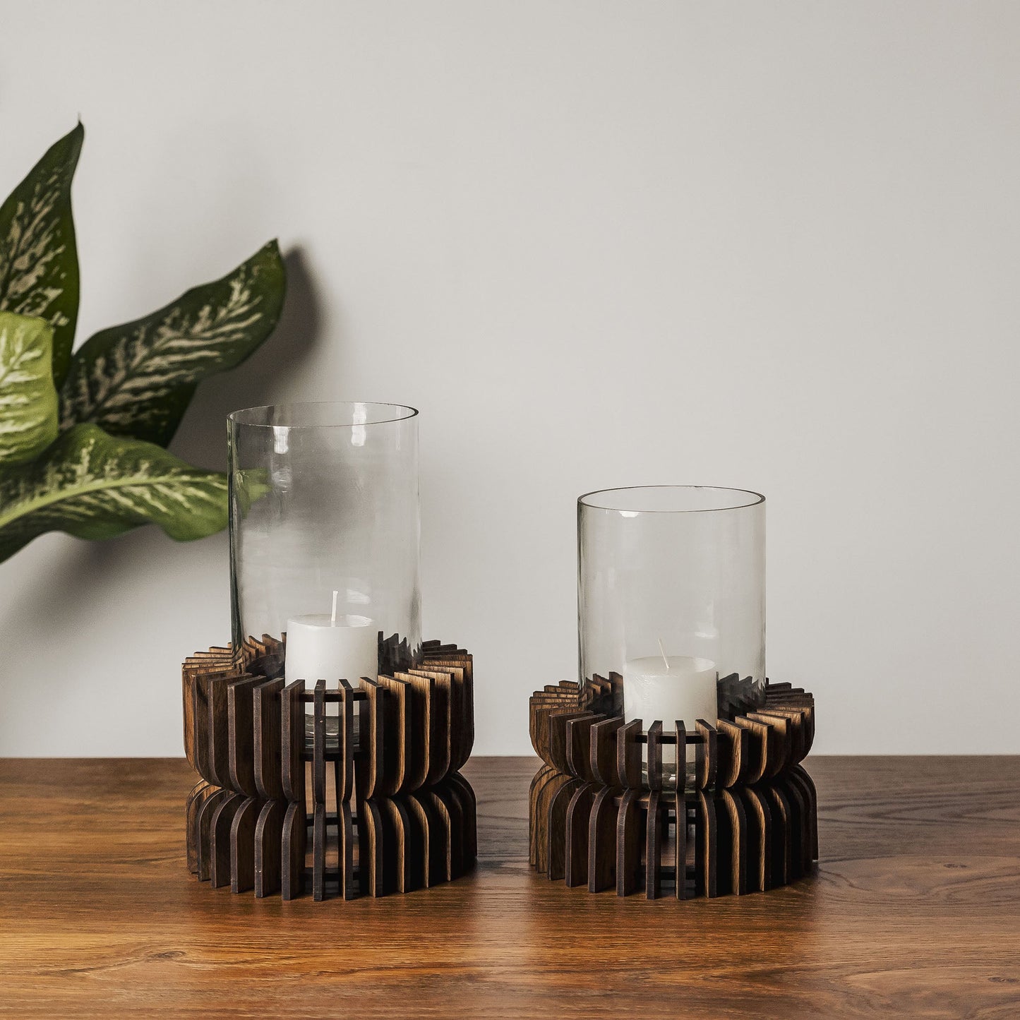Charlotte Pine Wood Hurricane Candle Holder