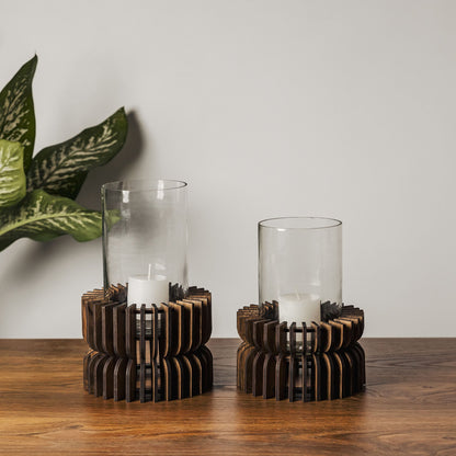 Charlotte Pine Wood Hurricane Candle Holder