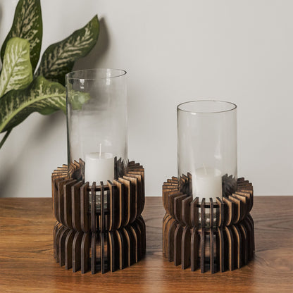 Charlotte Pine Wood Hurricane Candle Holder