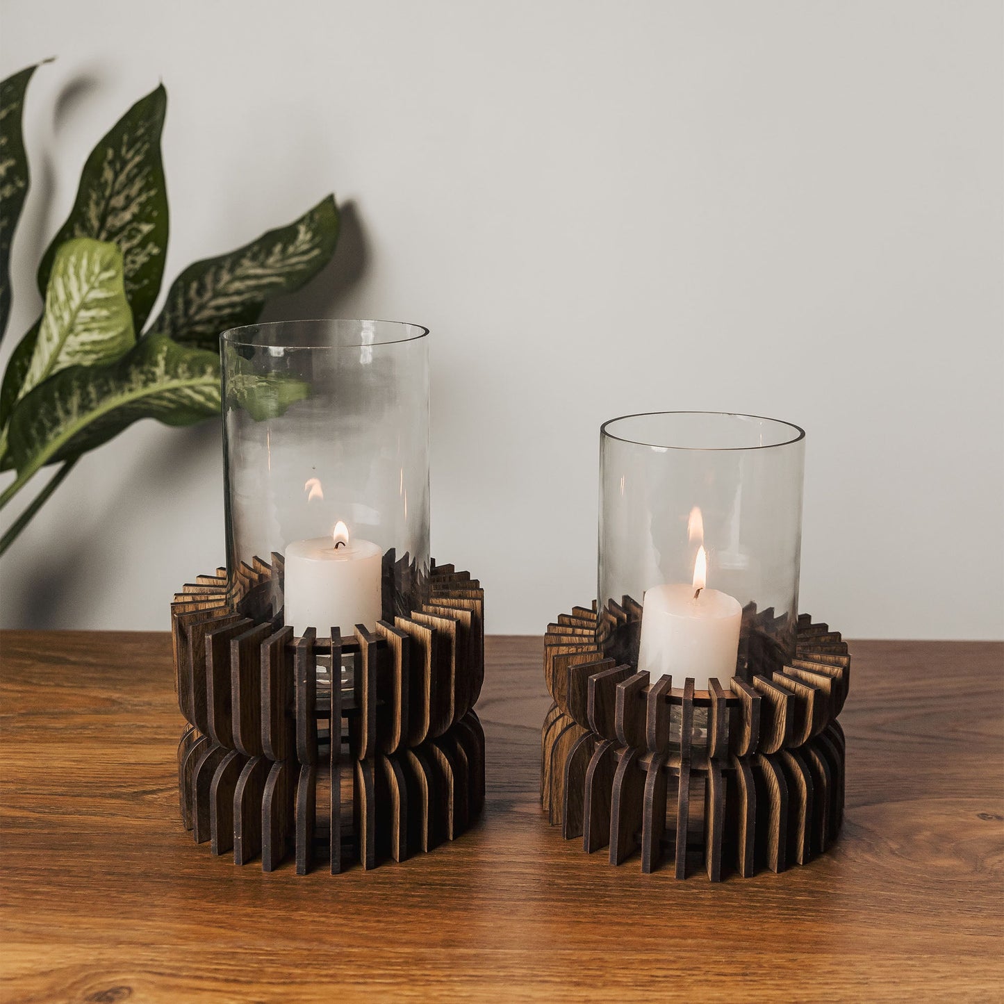 Charlotte Pine Wood Hurricane Candle Holder