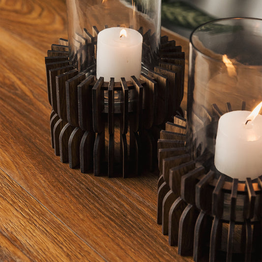 Charlotte Pine Wood Hurricane Candle Holder