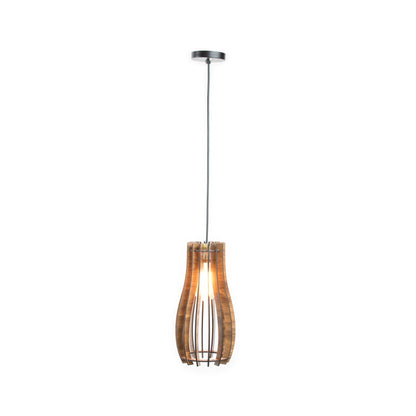 Longline Engineered Wood Ceiling Pendant Lamp | Slim Hourglass Slatted Wooden Hanging Light