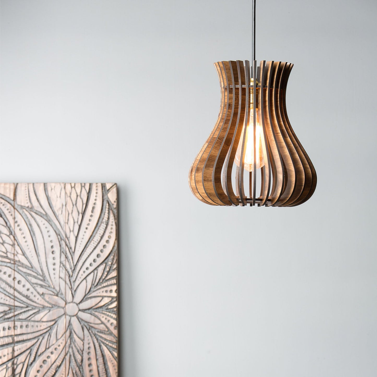 Curvy Engineered Wood Ceiling Pendant Lamp
