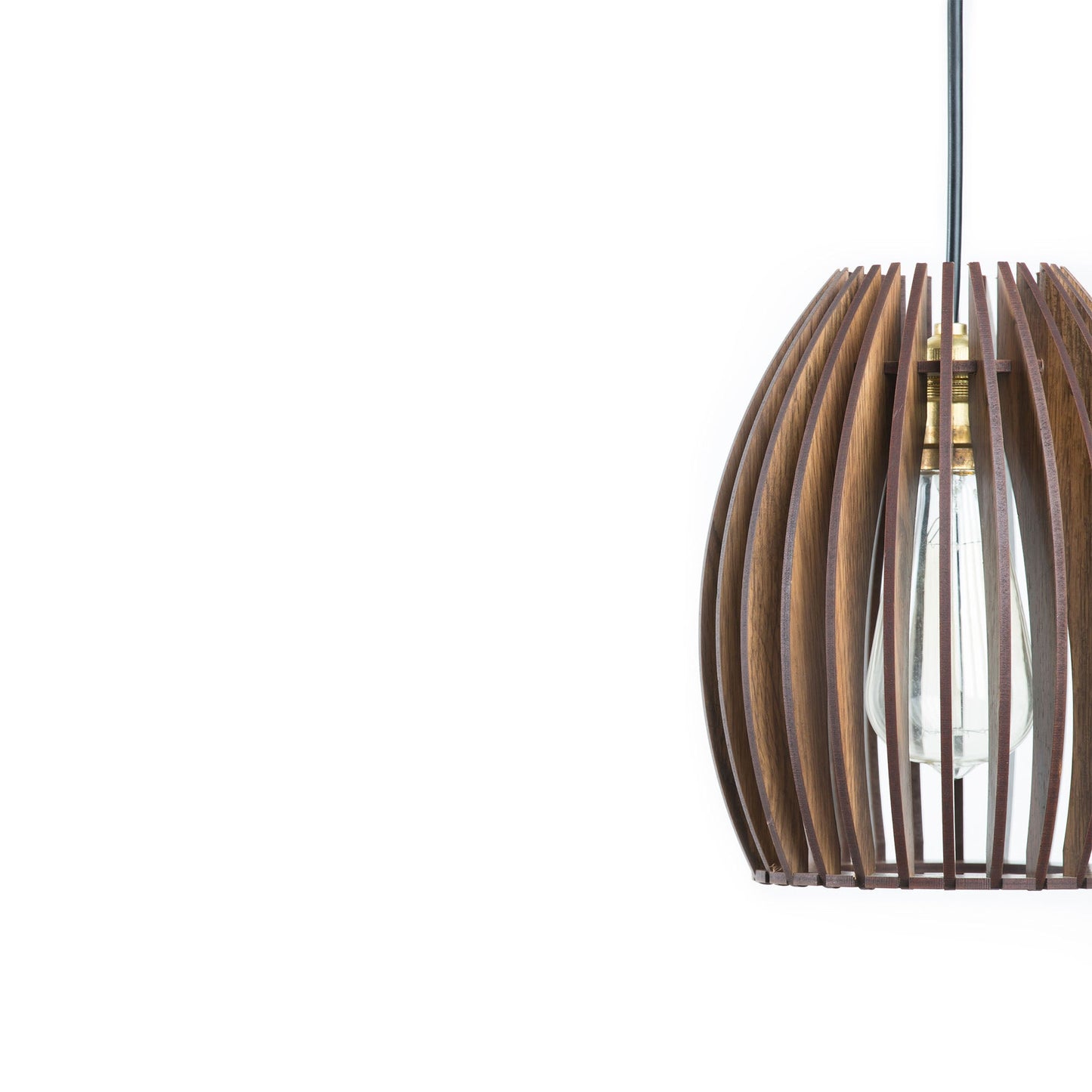 Carat Wood Ceiling Pendant Lamp | Compact Oval Slatted Wooden Hanging Light