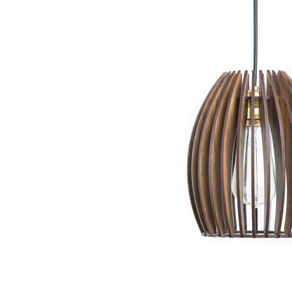 Carat Wood Ceiling Pendant Lamp | Compact Oval Slatted Wooden Hanging Light