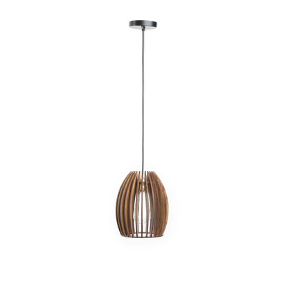 Carat Wood Ceiling Pendant Lamp | Compact Oval Slatted Wooden Hanging Light