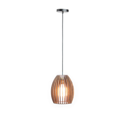 Carat Wood Ceiling Pendant Lamp | Compact Oval Slatted Wooden Hanging Light