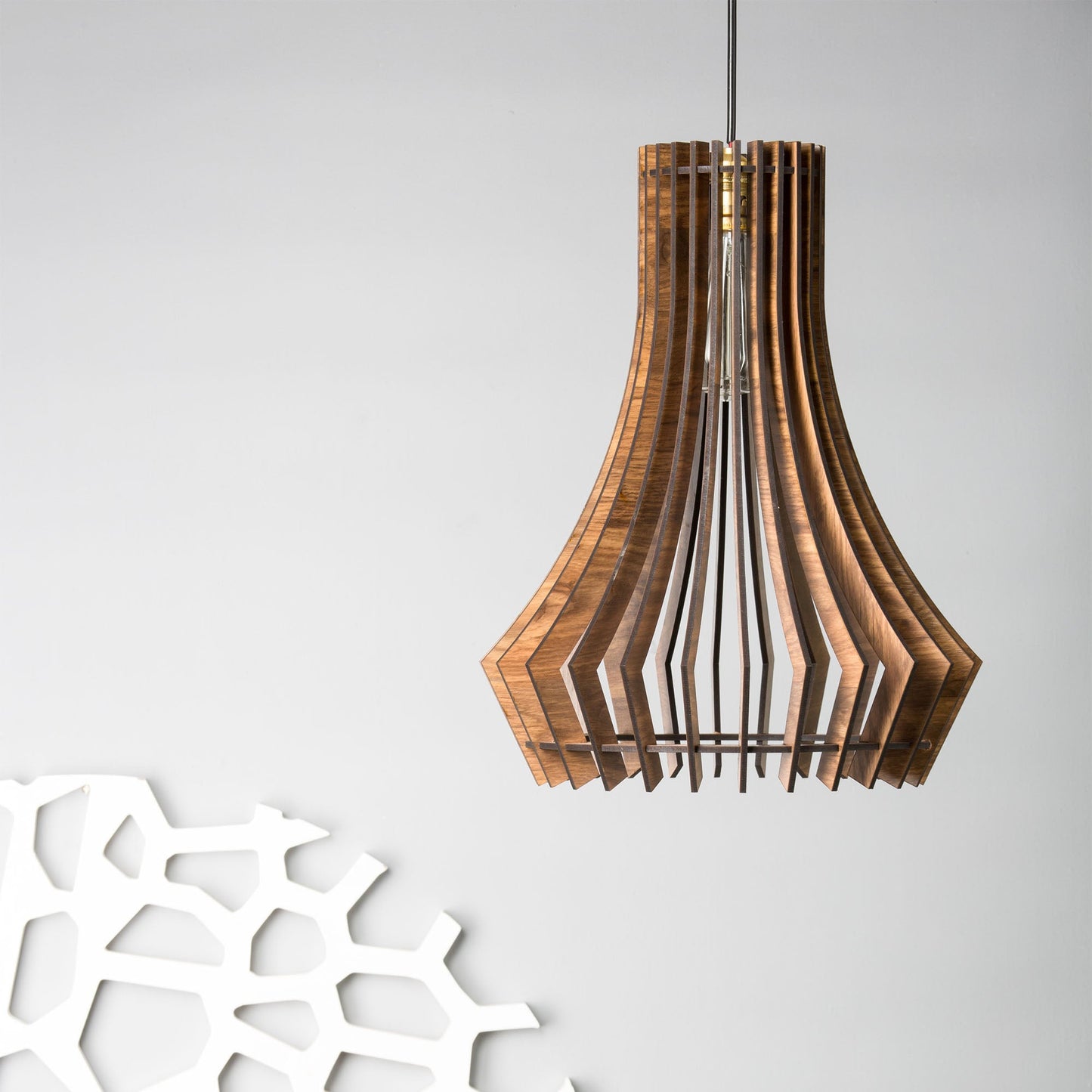 Bohem Pine Wood Ceiling Pendant Lamp | Angular Slatted Wooden Hanging Light