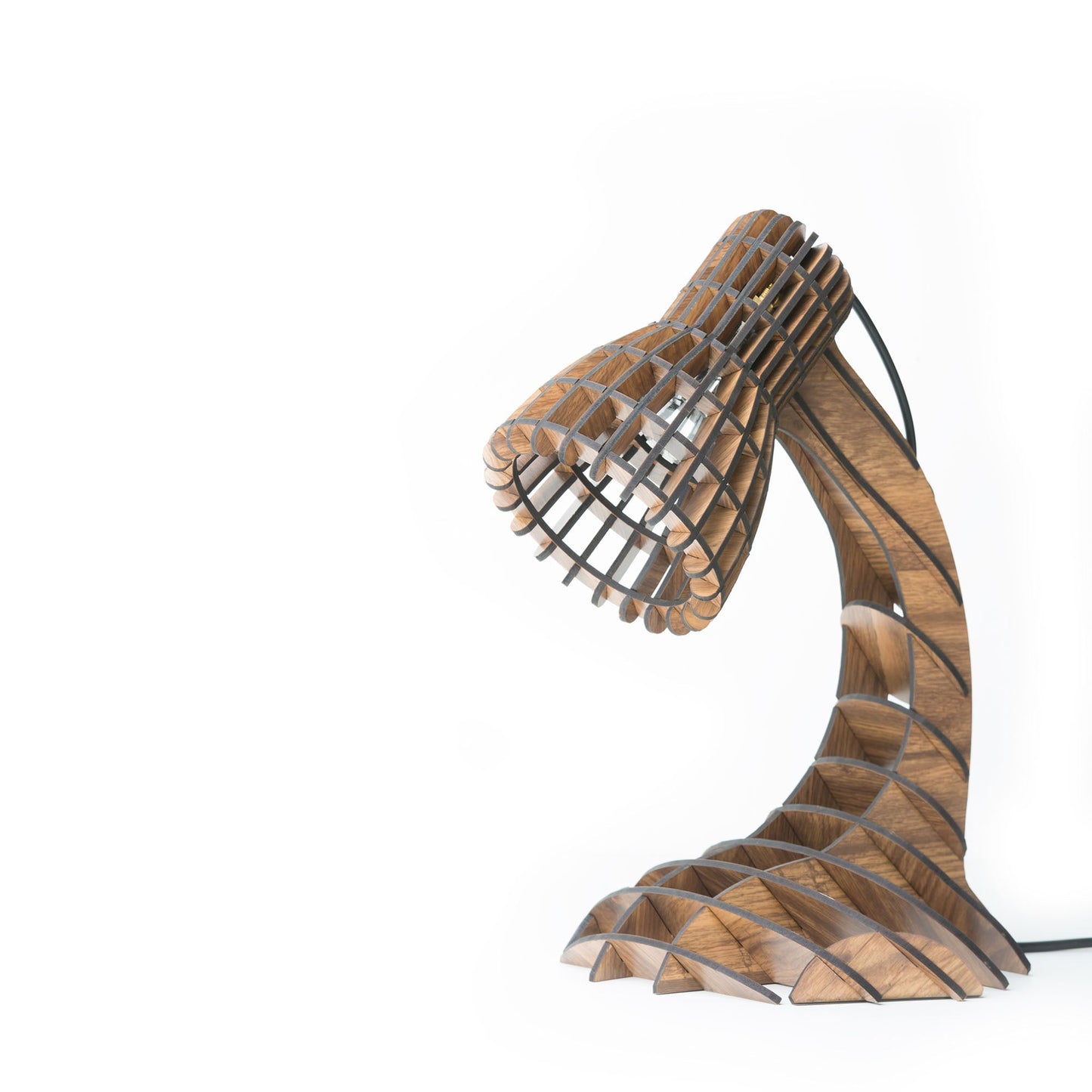 Sculptural Engineered Wood Desk Lamp | Slatted Wooden Table Light