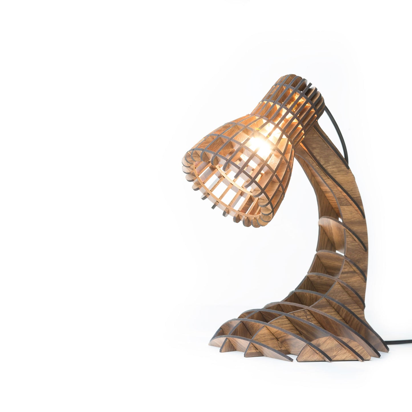 Sculptural Engineered Wood Desk Lamp | Slatted Wooden Table Light
