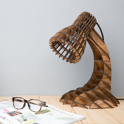 Sculptural Engineered Wood Desk Lamp | Slatted Wooden Table Light