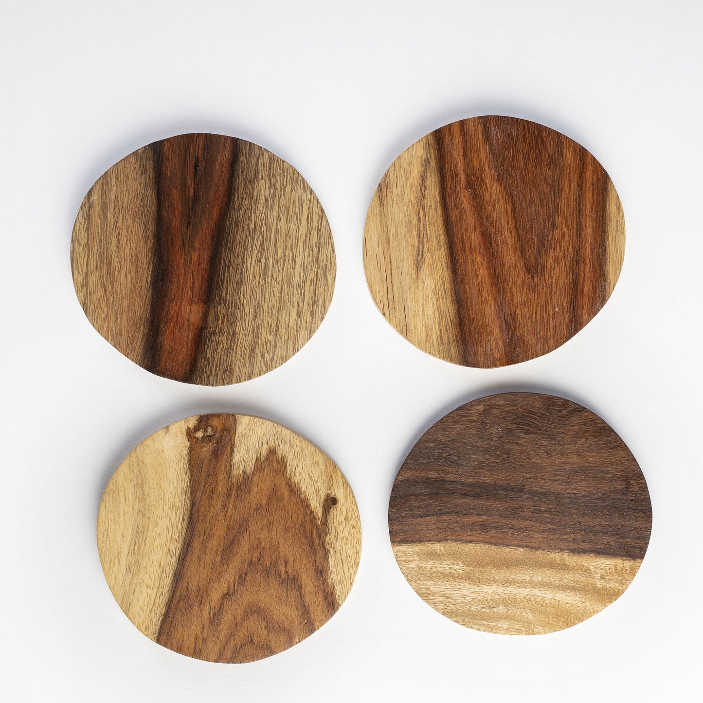 Round Sheesham Wood Coaster Natural Grain Set of 4
