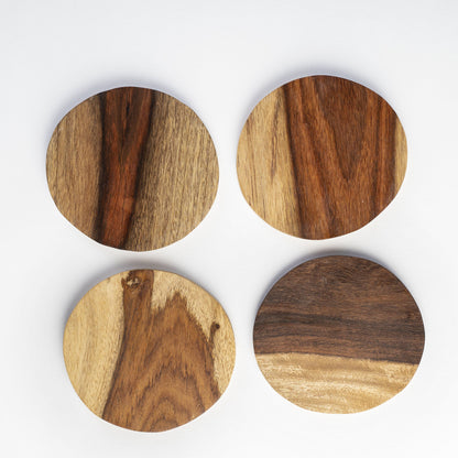 Round Sheesham Wood Coaster Natural Grain Set of 4