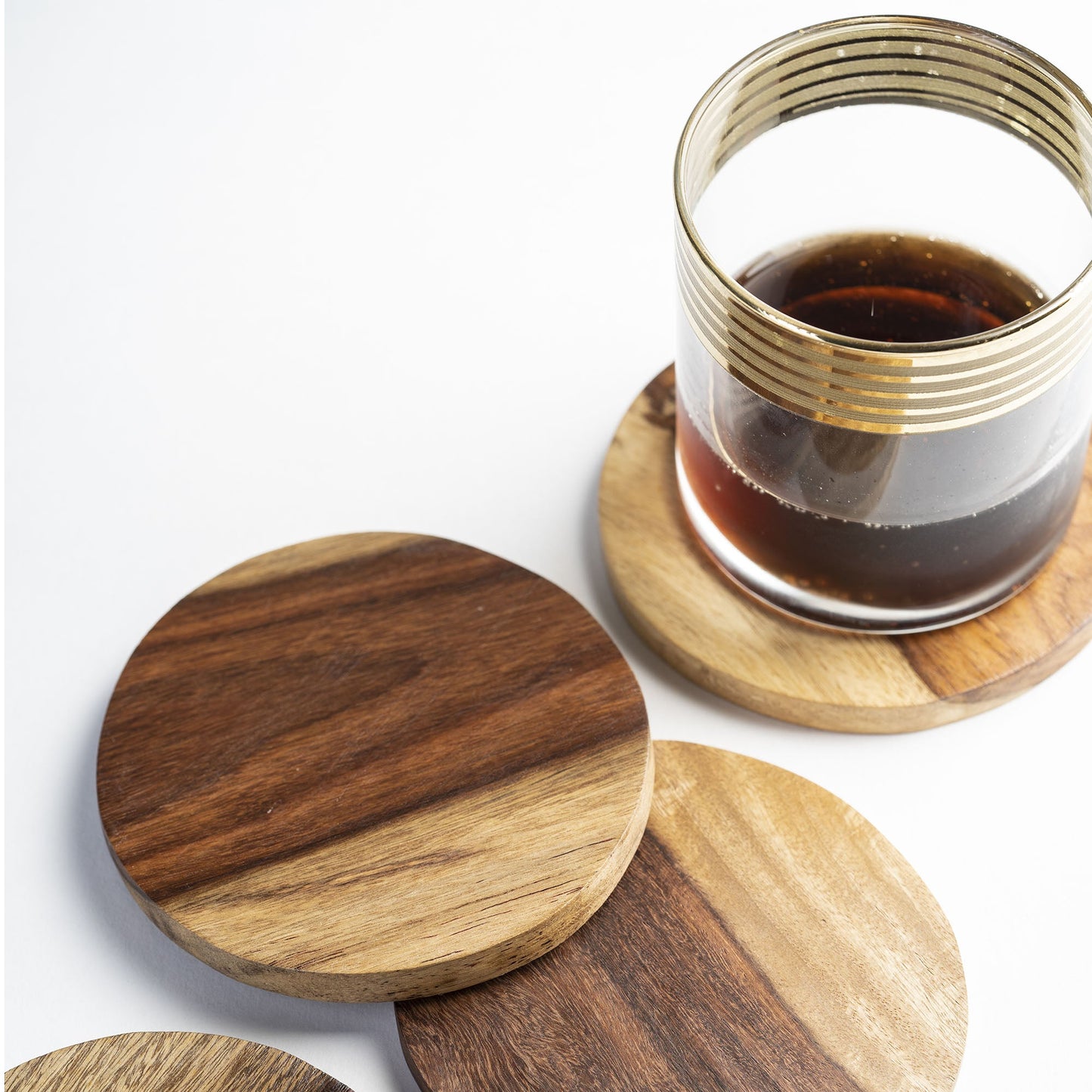 Round Sheesham Wood Coaster Natural Grain Set of 4