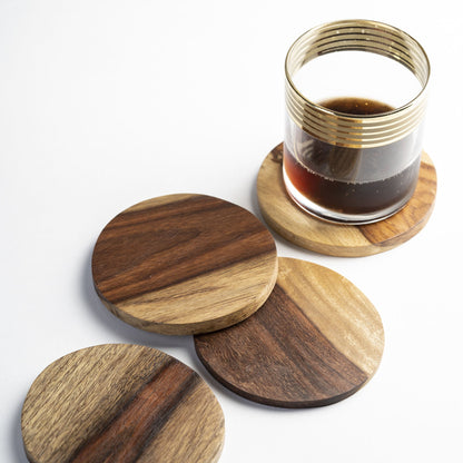Round Sheesham Wood Coaster Natural Grain Set of 4
