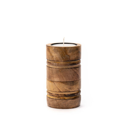 Baku Mango Wood Tealight Candle Holder | Burnt Finish | Set of 3 Sizes