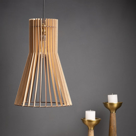 Biana Birch Ply Ceiling Pendant Lamp | Flared Slatted Wooden Hanging Light