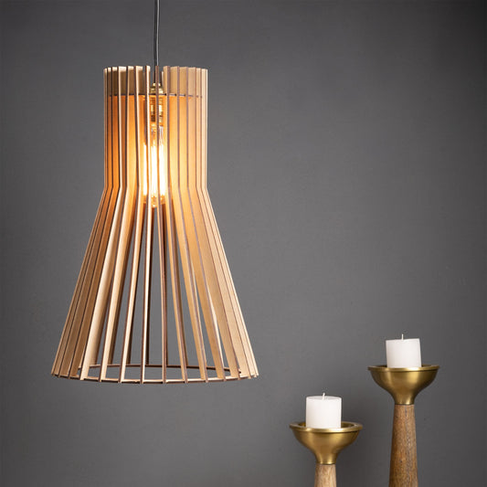 Biana Birch Ply Ceiling Pendant Lamp | Flared Slatted Wooden Hanging Light