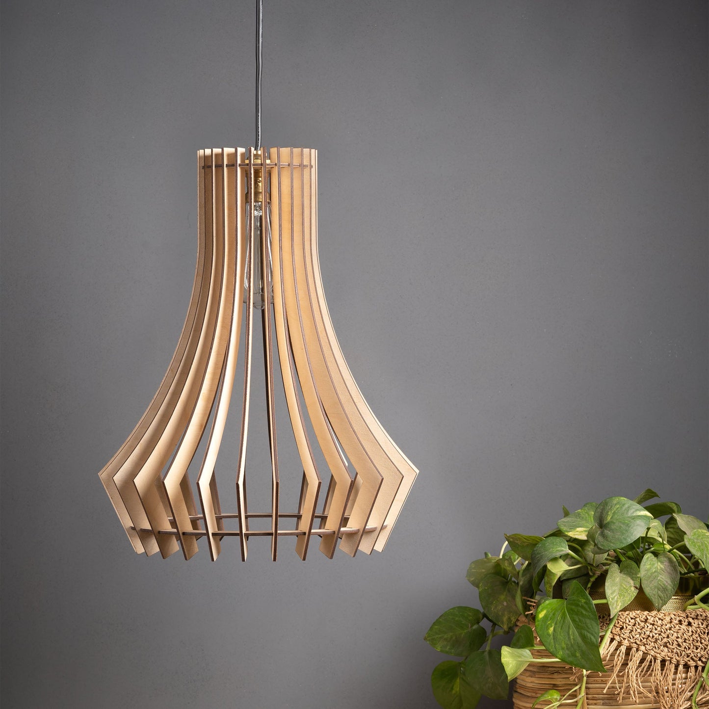 Bohem Birch Wood Pendant Lamp | Handcrafted Slatted Wooden Ceiling Light