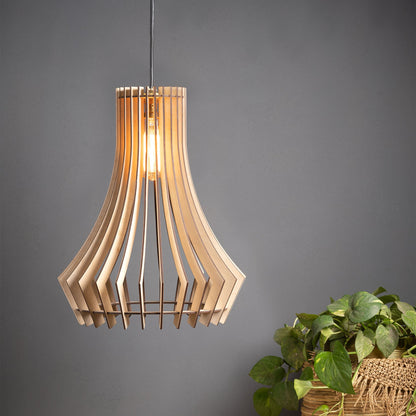 Bohem Birch Wood Pendant Lamp | Handcrafted Slatted Wooden Ceiling Light