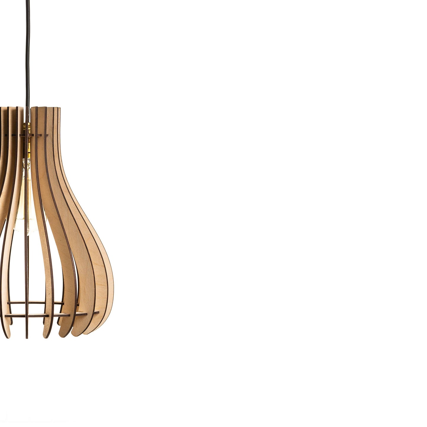 Baami Birch Ply Ceiling Pendant Lamp | Teardrop Slatted Wooden Hanging Light