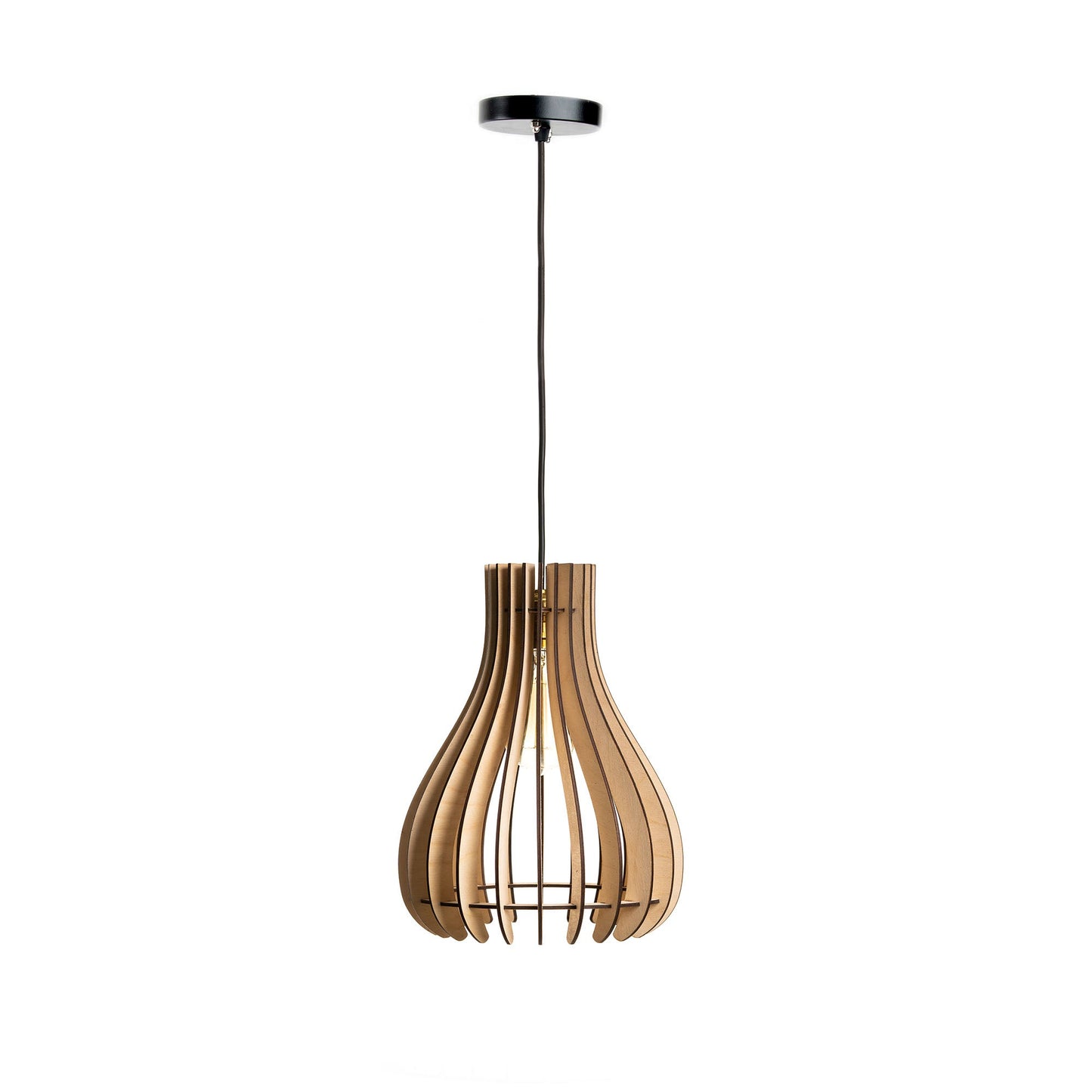 Baami Birch Ply Ceiling Pendant Lamp | Teardrop Slatted Wooden Hanging Light