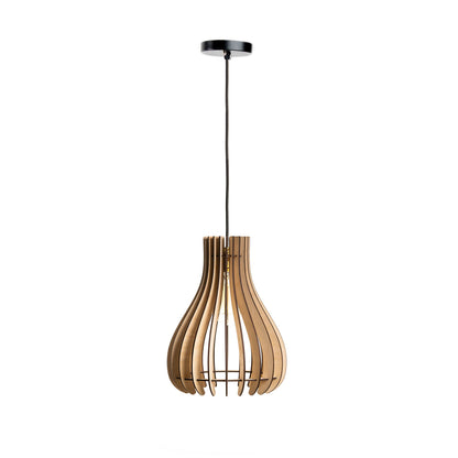 Baami Birch Ply Ceiling Pendant Lamp | Teardrop Slatted Wooden Hanging Light