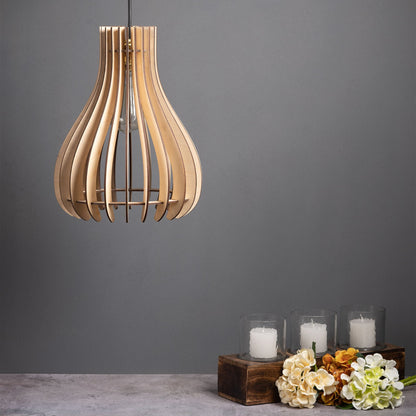 Baami Birch Ply Ceiling Pendant Lamp | Teardrop Slatted Wooden Hanging Light