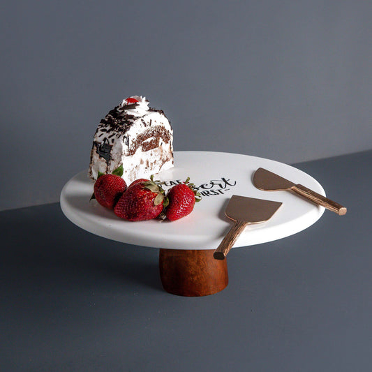 Candace Man-Made Marble Cake Stand | Round White Marble Effect Serving Stand