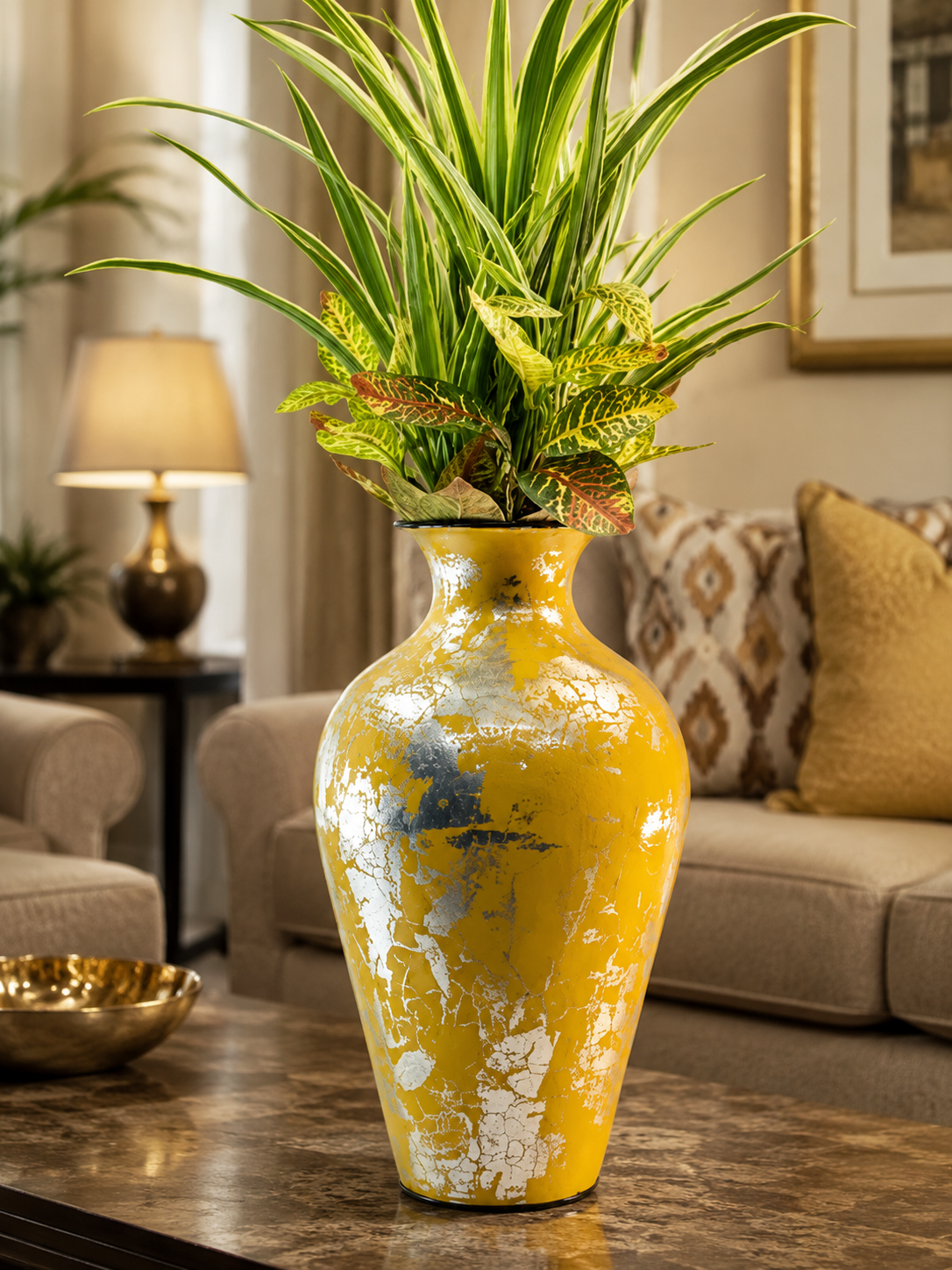 Tall Handcrafted Metal Vase – Abstract
