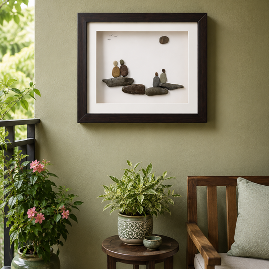 Under the Moonlight Family Pebble Art Frame