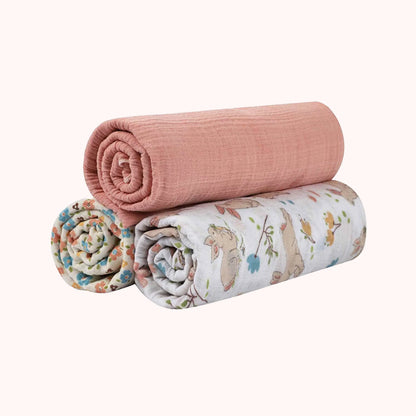 Muslin Swaddles – Set of 3 Bunny Garden