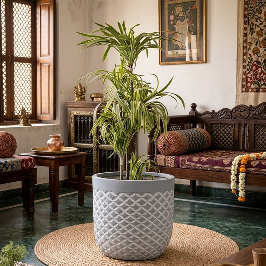 Vanila Grey Diamond Texture Fiberglass Planter
