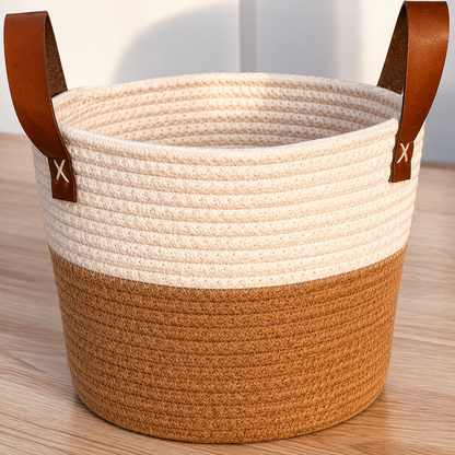 Versatile Round Jute Basket with PU Handle 9.5x7