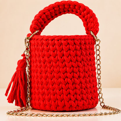 Handmade Vibrant Red Crochet Bucket Bag
