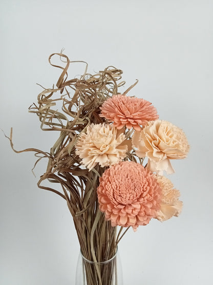 Salmon & Coral Sola Wood Bouquet with Dried Grass Stems