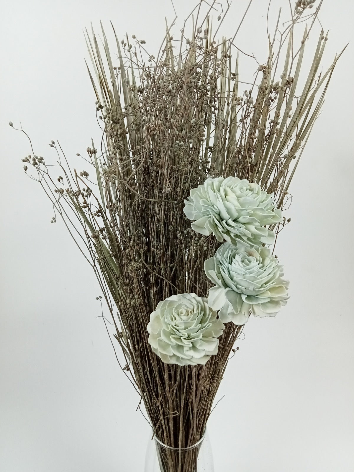 Light Green Sola Wood Rose Bouquet with Dried Twigs