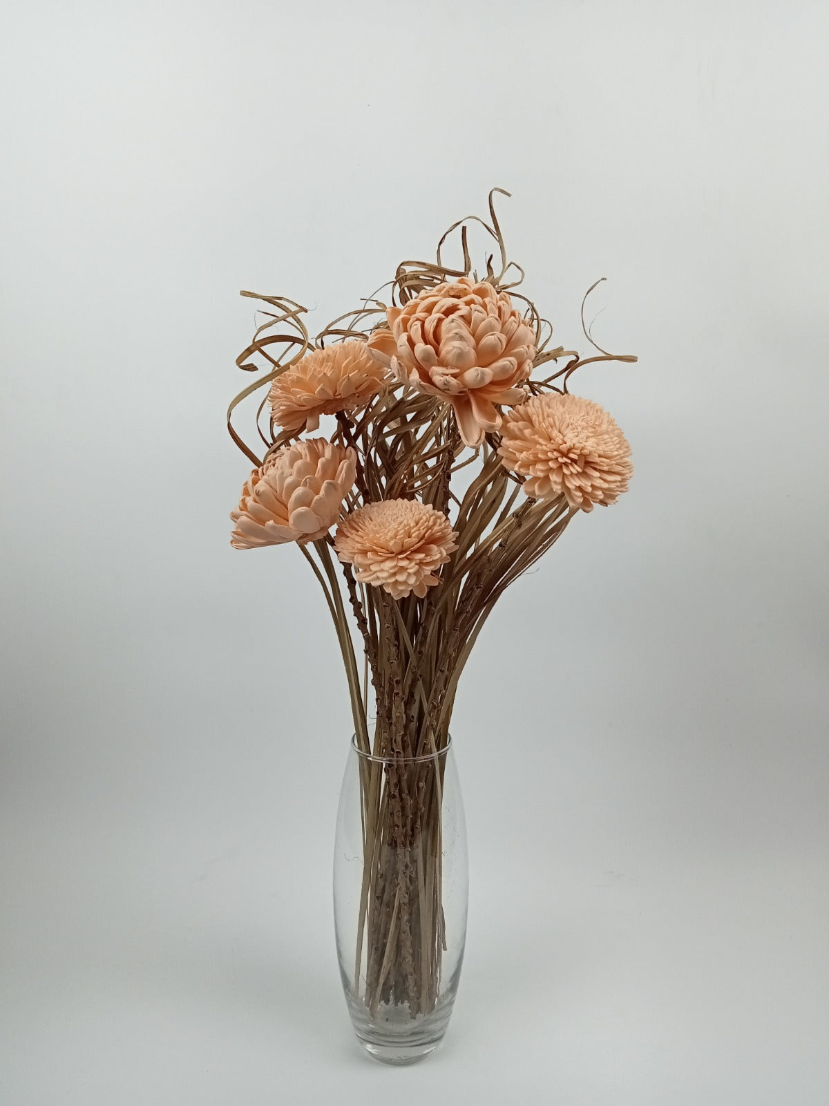 Peach Sola Wood Chrysanthemum & Button Bouquet with Curling Raffia Stems
