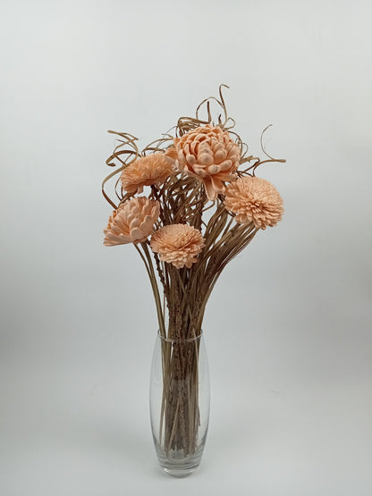 Peach Sola Wood Chrysanthemum & Button Bouquet with Curling Raffia Stems