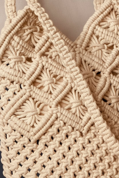 White Macramé Cotton Cord Shoulder Bag